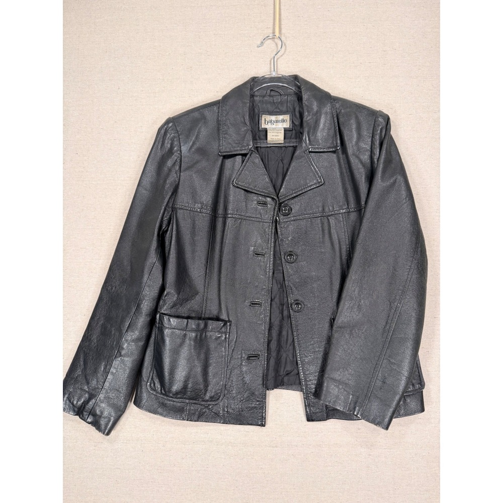 Bagatelle Womens Black Genuine Leather Button Front Jacket Size Medium Vintage